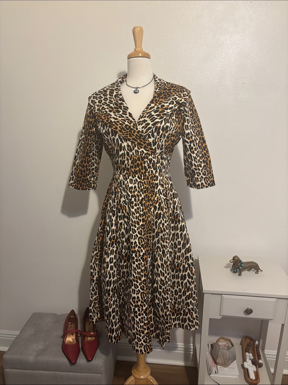 Trashy Diva Leopard Print Collared Wrap Coat Dress - Brown/Black/Cream Size 6